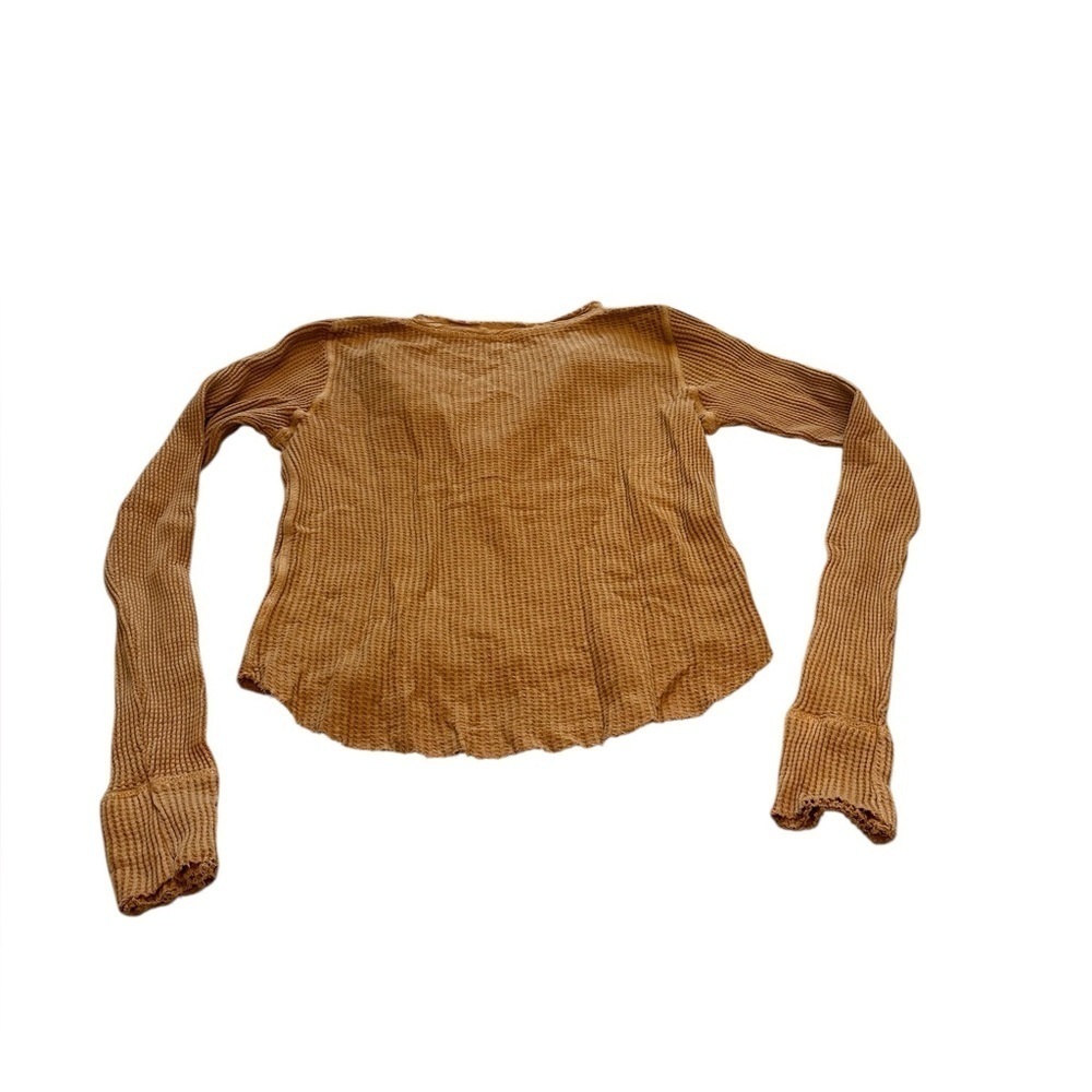 Free People Rusty Orange Waffle Knit Long Sleeve Shirt - Picture 2 of 7